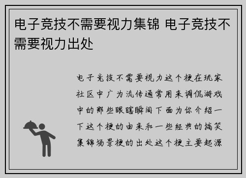 电子竞技不需要视力集锦 电子竞技不需要视力出处